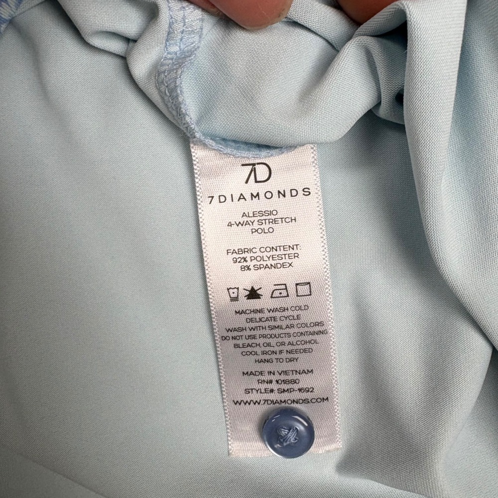 7 Diamonds Alessio Polo Shirt Mens Large Blue Floral 4-Way Stretch Maderas Golf - Picture 7 of 8